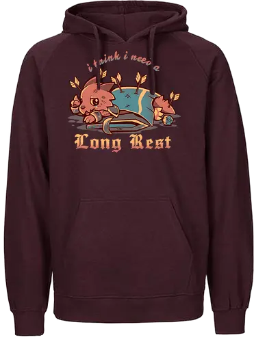I Think I Need a Long Rest - Pen and Paper, kobold, long rest, dice, d1, dice roll, tabletop, cute, sad kobold, low hp, spell, fantasy, Fantasie, Kreatur, lange Ruhepause - Fairtrade Hoodie