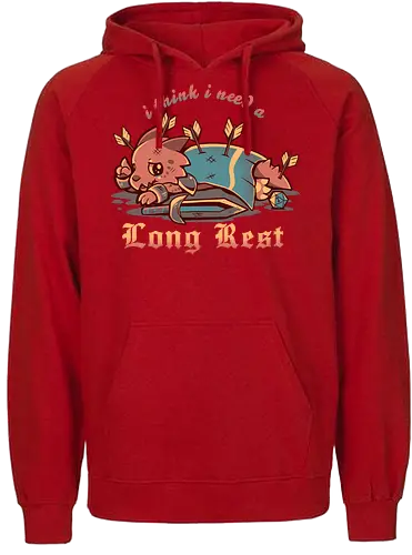 I Think I Need a Long Rest - Pen and Paper, kobold, long rest, dice, d1, dice roll, tabletop, cute, sad kobold, low hp, spell, fantasy, Fantasie, Kreatur, lange Ruhepause - Fairtrade Hoodie