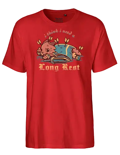 I Think I Need a Long Rest - Pen and Paper, kobold, long rest, dice, d1, dice roll, tabletop, cute, sad kobold, low hp, spell, fantasy, Fantasie, Kreatur, lange Ruhepause - Fairtrade T-Shirt