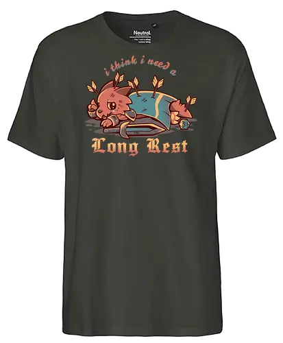 I Think I Need a Long Rest - Pen and Paper, kobold, long rest, dice, d1, dice roll, tabletop, cute, sad kobold, low hp, spell, fantasy, Fantasie, Kreatur, lange Ruhepause - Fairtrade T-Shirt