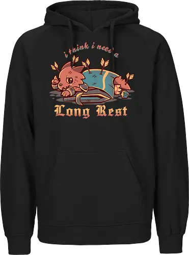 I Think I Need a Long Rest - Pen and Paper, kobold, long rest, dice, d1, dice roll, tabletop, cute, sad kobold, low hp, spell, fantasy, Fantasie, Kreatur, lange Ruhepause - Fairtrade Hoodie