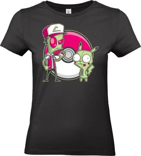Alien-Trainer & Roboter-Freund - Exklusive Geek - Geek-Kunst, Alien-Maskottchen, süßer Roboter, Kult-Trainer, Animations-Mashup, Popkultur, Nerd-Druck, Cartoon-Crossover, Invasor Zim, Pocket, GIR, Ash Ketchum, Mouse, mashup geek, cultura pop, Nickelodeon, anime crossover, 90er Nostalgie, Geek-Geschenk, Roboter-Kostüm, Alien-Figur, Trainer-Mütze, klassische Kugel, Nerd-Illustration - Standard T-Shirt (Frauen)