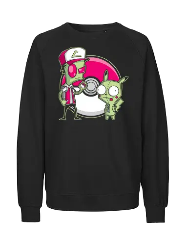Alien-Trainer & Roboter-Freund - Exklusive Geek - Geek-Kunst, Alien-Maskottchen, süßer Roboter, Kult-Trainer, Animations-Mashup, Popkultur, Nerd-Druck, Cartoon-Crossover, Invasor Zim, Pocket, GIR, Ash Ketchum, Mouse, mashup geek, cultura pop, Nickelodeon, anime crossover, 90er Nostalgie, Geek-Geschenk, Roboter-Kostüm, Alien-Figur, Trainer-Mütze, klassische Kugel, Nerd-Illustration - Fairtrade Sweatshirt
