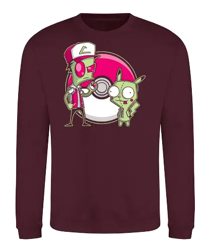 Alien-Trainer & Roboter-Freund - Exklusive Geek - Geek-Kunst, Alien-Maskottchen, süßer Roboter, Kult-Trainer, Animations-Mashup, Popkultur, Nerd-Druck, Cartoon-Crossover, Invasor Zim, Pocket, GIR, Ash Ketchum, Mouse, mashup geek, cultura pop, Nickelodeon, anime crossover, 90er Nostalgie, Geek-Geschenk, Roboter-Kostüm, Alien-Figur, Trainer-Mütze, klassische Kugel, Nerd-Illustration - Sweatshirt