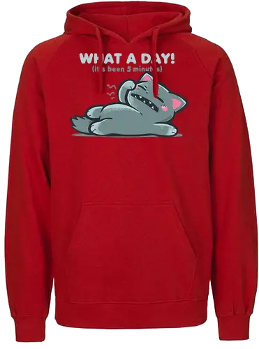 What a Day - what a day, tired cat, exhausted meme, monday mood, relatable humor, burnt out, funny cat, sleepy cat meme, work meme, introvert humor, mentally tired, sarcastic humor, Was für ein Tag, ich bin schon müde, Schlaf - Fairtrade Hoodie