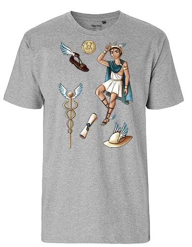 Hermes - hermes, gott, mythologie, caduceus, münze, sandale, flügel - Fairtrade T-Shirt