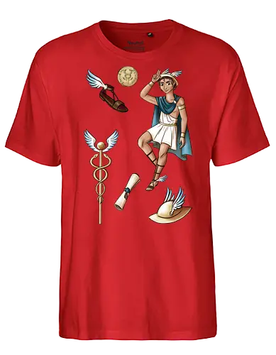 Hermes - hermes, gott, mythologie, caduceus, münze, sandale, flügel - Fairtrade T-Shirt