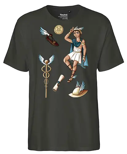 Hermes - hermes, gott, mythologie, caduceus, münze, sandale, flügel - Fairtrade T-Shirt