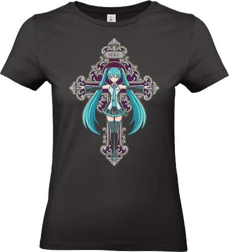 Gothic Cross Miku - Hatsune Miku shirt, Vocaloid graphic tee, gothic anime apparel, pastel goth streetwear, ornate cross design, digital idol merch, dark aesthetic anime, J-pop clothing, ethereal anime tee, anime crucifix graphic - Standard T-Shirt (Frauen)