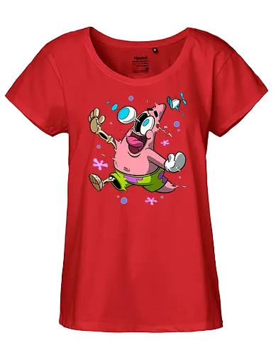 Verrückte rosa Sternenkreatur - Rosa Stern-Cartoon-Kunst, T-Shirt mit chaotischer Kreatur, lustiger Horror-Cartoon, Underground-Cartoon-Druck, verrückter Cartoon-Charakter, Cartoon-Shirt mit hervorquellenden Augen, dunkler Cartoon-Humor, explodierte Cartoon-Kunst, rosa Kreaturenchaos, lustige Geek-Mode, Retro-Underground-Cartoon, absurde Cartoon-Kunst, Pop-Art-T-Shirt mit Humor, Chaos-Cartoon-Shirt, alternative lustige Kunst - Fairtrade Girl Shirt