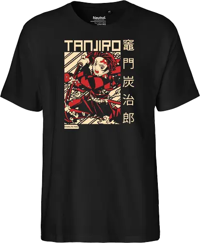 Flammenkrieger - Retro Japanisches Manga - retro japanischer Krieger Kunst, Vintage Manga Shirt, Anime Stil Geek Shirt, modernes Samurai Design, japanische Ninja Kunst, Retro Anime Design, japanische Kultur Shirt, Tanjiro Kamado, Slayer, Kimetsu no Yaiba, anime, mangá, Schwert Krieger Druck, orientalische Geek Kunst, exklusives Manga Design, Premium Otaku Shirt, retro japanischer Druck, lebendige Anime Kunst, Klingen Krieger Design, Kanji Geek Kunst - Fairtrade T-Shirt