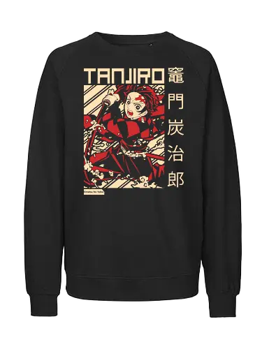 Flammenkrieger - Retro Japanisches Manga - retro japanischer Krieger Kunst, Vintage Manga Shirt, Anime Stil Geek Shirt, modernes Samurai Design, japanische Ninja Kunst, Retro Anime Design, japanische Kultur Shirt, Tanjiro Kamado, Slayer, Kimetsu no Yaiba, anime, mangá, Schwert Krieger Druck, orientalische Geek Kunst, exklusives Manga Design, Premium Otaku Shirt, retro japanischer Druck, lebendige Anime Kunst, Klingen Krieger Design, Kanji Geek Kunst - Fairtrade Sweatshirt