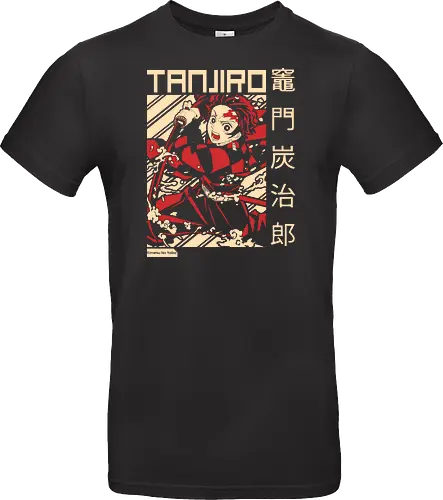 Flammenkrieger - Retro Japanisches Manga - retro japanischer Krieger Kunst, Vintage Manga Shirt, Anime Stil Geek Shirt, modernes Samurai Design, japanische Ninja Kunst, Retro Anime Design, japanische Kultur Shirt, Tanjiro Kamado, Slayer, Kimetsu no Yaiba, anime, mangá, Schwert Krieger Druck, orientalische Geek Kunst, exklusives Manga Design, Premium Otaku Shirt, retro japanischer Druck, lebendige Anime Kunst, Klingen Krieger Design, Kanji Geek Kunst - Standard T-Shirt
