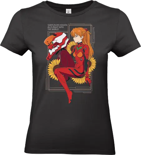 Crimson Pilot: All's Right With The World - Evangelion shirt, Asuka Langley merch, Eva Unit 02 apparel, NERV motto graphic tee, mecha anime streetwear, aesthetic otaku clothing, 90s retro anime fashion, red plugsuit design, sci-fi anime graphic, minimalist anime sunflower tee - Standard T-Shirt (Frauen)