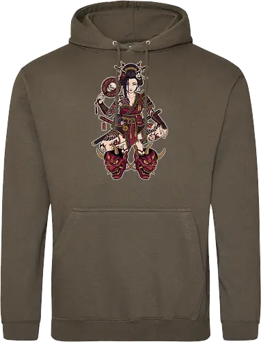 Oni Queen: The Irezumi Geisha Warrior - Japanese geisha shirt, Oni mask graphic tee, Irezumi tattoo apparel, Samurai warrior streetwear, Yakuza aesthetic clothing, Neo traditional tattoo design, Dark Japanese folklore, Edgy alternative fashion, Katana sword girl merch, Demon queen graphic - Standard Hoodie
