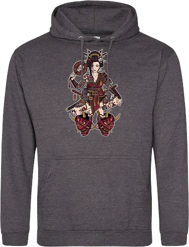 Oni Queen: The Irezumi Geisha Warrior - Japanese geisha shirt, Oni mask graphic tee, Irezumi tattoo apparel, Samurai warrior streetwear, Yakuza aesthetic clothing, Neo traditional tattoo design, Dark Japanese folklore, Edgy alternative fashion, Katana sword girl merch, Demon queen graphic - Standard Hoodie