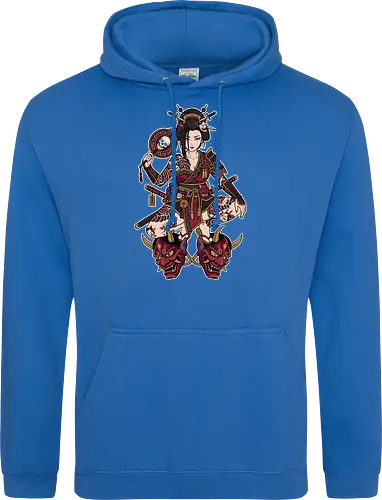 Oni Queen: The Irezumi Geisha Warrior - Japanese geisha shirt, Oni mask graphic tee, Irezumi tattoo apparel, Samurai warrior streetwear, Yakuza aesthetic clothing, Neo traditional tattoo design, Dark Japanese folklore, Edgy alternative fashion, Katana sword girl merch, Demon queen graphic - Standard Hoodie