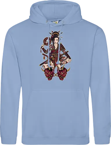 Oni Queen: The Irezumi Geisha Warrior - Japanese geisha shirt, Oni mask graphic tee, Irezumi tattoo apparel, Samurai warrior streetwear, Yakuza aesthetic clothing, Neo traditional tattoo design, Dark Japanese folklore, Edgy alternative fashion, Katana sword girl merch, Demon queen graphic - Standard Hoodie