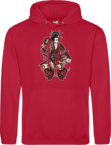 Oni Queen: The Irezumi Geisha Warrior - Japanese geisha shirt, Oni mask graphic tee, Irezumi tattoo apparel, Samurai warrior streetwear, Yakuza aesthetic clothing, Neo traditional tattoo design, Dark Japanese folklore, Edgy alternative fashion, Katana sword girl merch, Demon queen graphic - Standard Hoodie