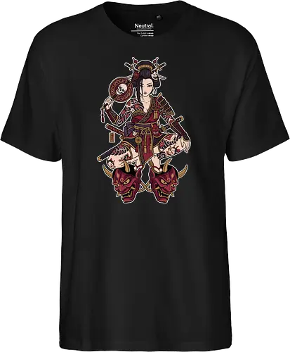 Oni Queen: The Irezumi Geisha Warrior - Japanese geisha shirt, Oni mask graphic tee, Irezumi tattoo apparel, Samurai warrior streetwear, Yakuza aesthetic clothing, Neo traditional tattoo design, Dark Japanese folklore, Edgy alternative fashion, Katana sword girl merch, Demon queen graphic - Fairtrade T-Shirt