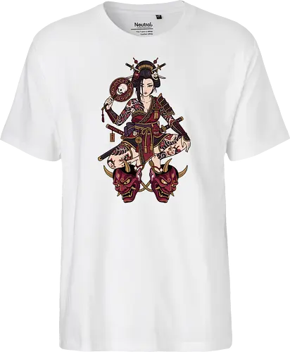 Oni Queen: The Irezumi Geisha Warrior - Japanese geisha shirt, Oni mask graphic tee, Irezumi tattoo apparel, Samurai warrior streetwear, Yakuza aesthetic clothing, Neo traditional tattoo design, Dark Japanese folklore, Edgy alternative fashion, Katana sword girl merch, Demon queen graphic - Fairtrade T-Shirt