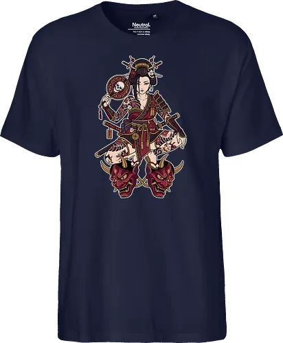 Oni Queen: The Irezumi Geisha Warrior - Japanese geisha shirt, Oni mask graphic tee, Irezumi tattoo apparel, Samurai warrior streetwear, Yakuza aesthetic clothing, Neo traditional tattoo design, Dark Japanese folklore, Edgy alternative fashion, Katana sword girl merch, Demon queen graphic - Fairtrade T-Shirt