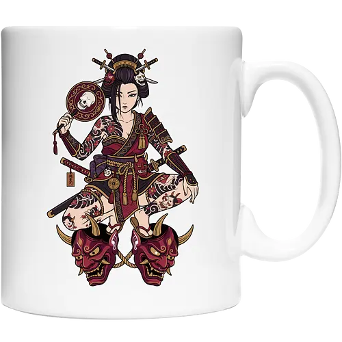Oni Queen: The Irezumi Geisha Warrior - Japanese geisha shirt, Oni mask graphic tee, Irezumi tattoo apparel, Samurai warrior streetwear, Yakuza aesthetic clothing, Neo traditional tattoo design, Dark Japanese folklore, Edgy alternative fashion, Katana sword girl merch, Demon queen graphic - Keramiktasse