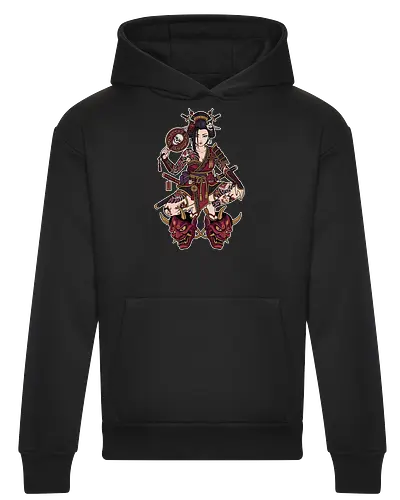 Oni Queen: The Irezumi Geisha Warrior - Japanese geisha shirt, Oni mask graphic tee, Irezumi tattoo apparel, Samurai warrior streetwear, Yakuza aesthetic clothing, Neo traditional tattoo design, Dark Japanese folklore, Edgy alternative fashion, Katana sword girl merch, Demon queen graphic - Heavyweight Hoodie