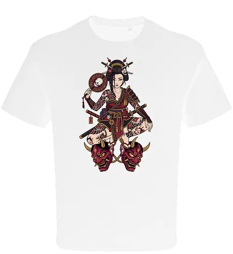 Oni Queen: The Irezumi Geisha Warrior - Japanese geisha shirt, Oni mask graphic tee, Irezumi tattoo apparel, Samurai warrior streetwear, Yakuza aesthetic clothing, Neo traditional tattoo design, Dark Japanese folklore, Edgy alternative fashion, Katana sword girl merch, Demon queen graphic - Oversize T-Shirt