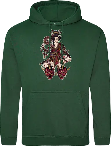 Oni Queen: The Irezumi Geisha Warrior - Japanese geisha shirt, Oni mask graphic tee, Irezumi tattoo apparel, Samurai warrior streetwear, Yakuza aesthetic clothing, Neo traditional tattoo design, Dark Japanese folklore, Edgy alternative fashion, Katana sword girl merch, Demon queen graphic - Standard Hoodie