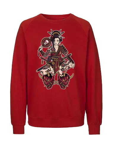 Oni Queen: The Irezumi Geisha Warrior - Japanese geisha shirt, Oni mask graphic tee, Irezumi tattoo apparel, Samurai warrior streetwear, Yakuza aesthetic clothing, Neo traditional tattoo design, Dark Japanese folklore, Edgy alternative fashion, Katana sword girl merch, Demon queen graphic - Fairtrade Sweatshirt