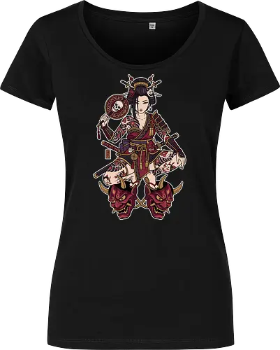 Oni Queen: The Irezumi Geisha Warrior - Japanese geisha shirt, Oni mask graphic tee, Irezumi tattoo apparel, Samurai warrior streetwear, Yakuza aesthetic clothing, Neo traditional tattoo design, Dark Japanese folklore, Edgy alternative fashion, Katana sword girl merch, Demon queen graphic - Damen T-Shirt