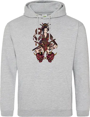Oni Queen: The Irezumi Geisha Warrior - Japanese geisha shirt, Oni mask graphic tee, Irezumi tattoo apparel, Samurai warrior streetwear, Yakuza aesthetic clothing, Neo traditional tattoo design, Dark Japanese folklore, Edgy alternative fashion, Katana sword girl merch, Demon queen graphic - Standard Hoodie