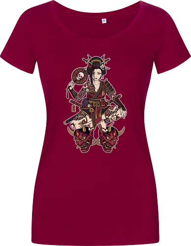 Oni Queen: The Irezumi Geisha Warrior - Japanese geisha shirt, Oni mask graphic tee, Irezumi tattoo apparel, Samurai warrior streetwear, Yakuza aesthetic clothing, Neo traditional tattoo design, Dark Japanese folklore, Edgy alternative fashion, Katana sword girl merch, Demon queen graphic - Damen T-Shirt