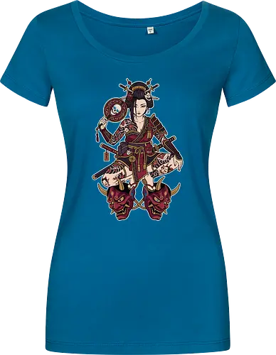 Oni Queen: The Irezumi Geisha Warrior - Japanese geisha shirt, Oni mask graphic tee, Irezumi tattoo apparel, Samurai warrior streetwear, Yakuza aesthetic clothing, Neo traditional tattoo design, Dark Japanese folklore, Edgy alternative fashion, Katana sword girl merch, Demon queen graphic - Damen T-Shirt