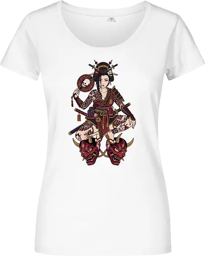 Oni Queen: The Irezumi Geisha Warrior - Japanese geisha shirt, Oni mask graphic tee, Irezumi tattoo apparel, Samurai warrior streetwear, Yakuza aesthetic clothing, Neo traditional tattoo design, Dark Japanese folklore, Edgy alternative fashion, Katana sword girl merch, Demon queen graphic - Damen T-Shirt