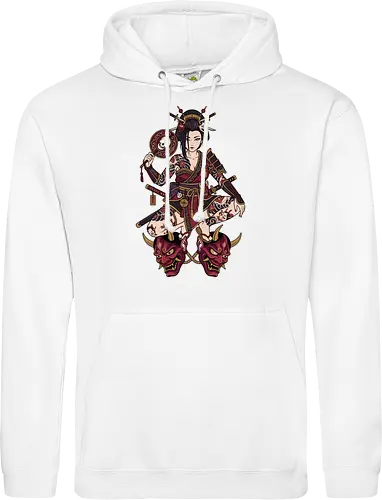 Oni Queen: The Irezumi Geisha Warrior - Japanese geisha shirt, Oni mask graphic tee, Irezumi tattoo apparel, Samurai warrior streetwear, Yakuza aesthetic clothing, Neo traditional tattoo design, Dark Japanese folklore, Edgy alternative fashion, Katana sword girl merch, Demon queen graphic - Standard Hoodie