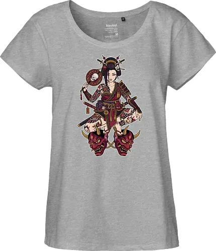 Oni Queen: The Irezumi Geisha Warrior - Japanese geisha shirt, Oni mask graphic tee, Irezumi tattoo apparel, Samurai warrior streetwear, Yakuza aesthetic clothing, Neo traditional tattoo design, Dark Japanese folklore, Edgy alternative fashion, Katana sword girl merch, Demon queen graphic - Fairtrade Girl Shirt