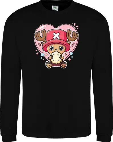 Sweet Shock: Chopper's Cotton Candy Love - Chopper cotton candy shirt, One Piece graphic tee, kawaii anime apparel, Straw Hat pirate merch, pastel otaku streetwear, cute reindeer anime design, funny anime face clothing, pink heart anime shirt, sweet aesthetic manga tee, Tony Tony Chopper merchandise - Sweatshirt