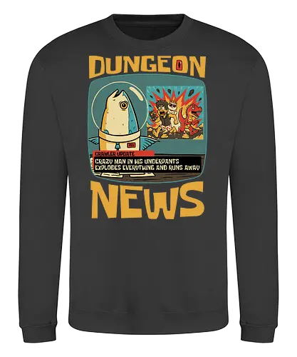Dungeon Crawler Fish News - Nerd, Geek, Fantasy, Adventure, Rpg, Book, Books, Bookworm, Science Fantasy, Science Fiction, Scifi, Cat, Pet, Donut, Funny, Post-apocalyptic, Apocalypse, Post Apocalyptic, Apocalyptic Cats, Post-apocalypse, Sponge, Newspaper, News, News Anchor, Breaknews, Crawler, Dinosaur, Velociraptor, Fish, Tv Show, Animation, Classic Animation, Vintage Animations, Classic, Animated Series, Animated - Sweatshirt
