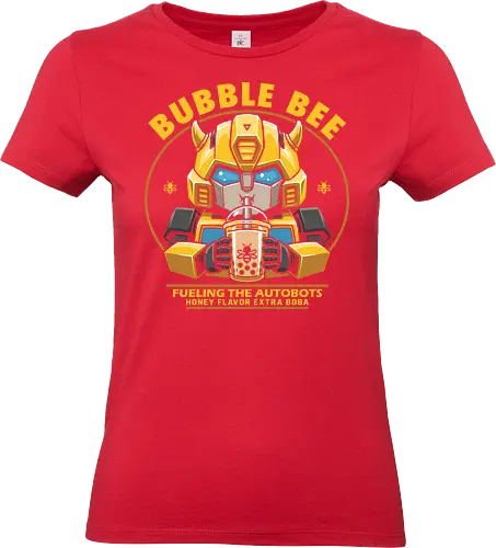 Bubble Bee Boba Tea – Lustige, niedliche Roboter-Parodie - Bumblebee, Transformers, Boba, Bubble Tea, Robot, Autobot, Cute, Kawaii, Funny, Parody, 80s, Nostalgia, Cartoon, Beverage, Bee - Standard T-Shirt (Frauen)