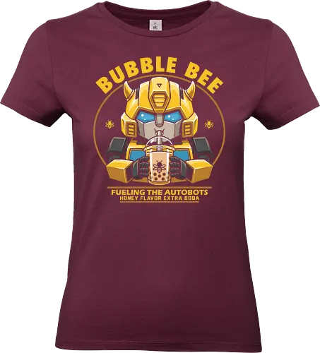 Bubble Bee Boba Tea – Lustige, niedliche Roboter-Parodie - Bumblebee, Transformers, Boba, Bubble Tea, Robot, Autobot, Cute, Kawaii, Funny, Parody, 80s, Nostalgia, Cartoon, Beverage, Bee - Standard T-Shirt (Frauen)
