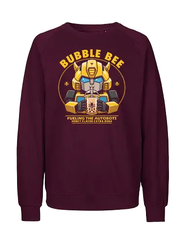 Bubble Bee Boba Tea – Lustige, niedliche Roboter-Parodie - Bumblebee, Transformers, Boba, Bubble Tea, Robot, Autobot, Cute, Kawaii, Funny, Parody, 80s, Nostalgia, Cartoon, Beverage, Bee - Fairtrade Sweatshirt
