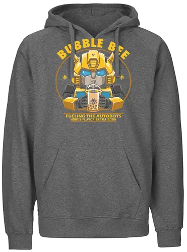 Bubble Bee Boba Tea – Lustige, niedliche Roboter-Parodie - Bumblebee, Transformers, Boba, Bubble Tea, Robot, Autobot, Cute, Kawaii, Funny, Parody, 80s, Nostalgia, Cartoon, Beverage, Bee - Fairtrade Hoodie