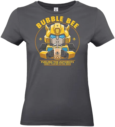 Bubble Bee Boba Tea – Lustige, niedliche Roboter-Parodie - Bumblebee, Transformers, Boba, Bubble Tea, Robot, Autobot, Cute, Kawaii, Funny, Parody, 80s, Nostalgia, Cartoon, Beverage, Bee - Standard T-Shirt (Frauen)