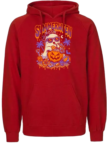 Summerween Beach Day - Ghost and Cat - ghost, summerween, beach, black cat, halloween, spooky cute, pumpkin, vacation, holiday, spooky season, summer, funny, horror, holidays, relaxing - Fairtrade Hoodie