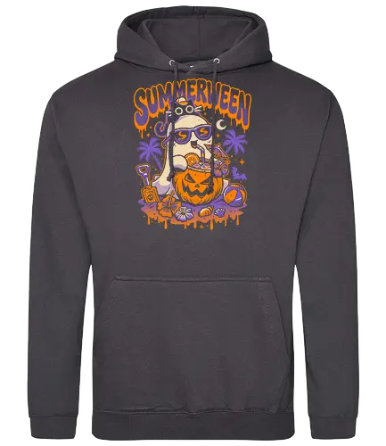 Summerween Beach Day - Ghost and Cat - ghost, summerween, beach, black cat, halloween, spooky cute, pumpkin, vacation, holiday, spooky season, summer, funny, horror, holidays, relaxing - Standard Hoodie