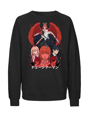 The Devil Hunters - Chainsaw Man shirt, Denji graphic tee, Makima apparel, Public Safety Devil Hunters, anime poster design, dark fantasy streetwear, edgy otaku clothing, shonen manga merch, Power and Aki graphic, red anime aesthetic - Fairtrade Sweatshirt