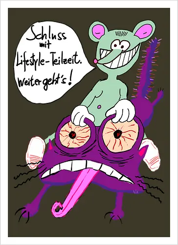 Lifestyle-Teilzeit - Arbeit, Zeitarbeit, Wirtschaft, Neoliberalismus, Erschöpfung, Toons, müde - Kunstdruck