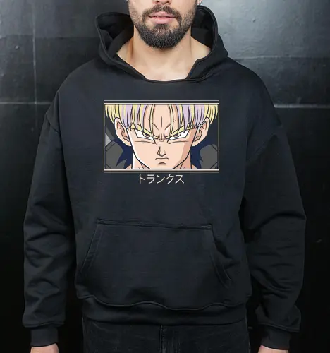  Future Warrior Aesthetic - anime streetwear, retro anime aesthetic, DBZ minimalist art, Trunks Saiyan design, Japanese typography clothing, aesthetic anime print, manga fan apparel, Trunks Torankusu shirt, Future, Dragon shirt - Cropped Hoodie